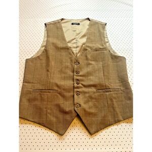 Hisdern Men's Brown Windowpane Suit Vest Waistcoat Large